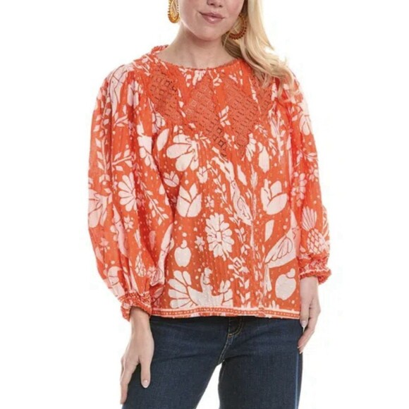 Tops - FARM RIO Orange Neon Jungle Blouse Size Large